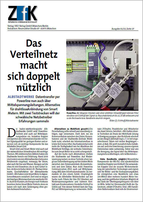 Pressemitteilung: Albstadtwerke machen gebrauch von BPL Powerline